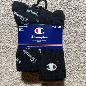 Champion Crew Socks Mens 6-12 Black 6 Pairs Double Dry Arch Support Cushioned